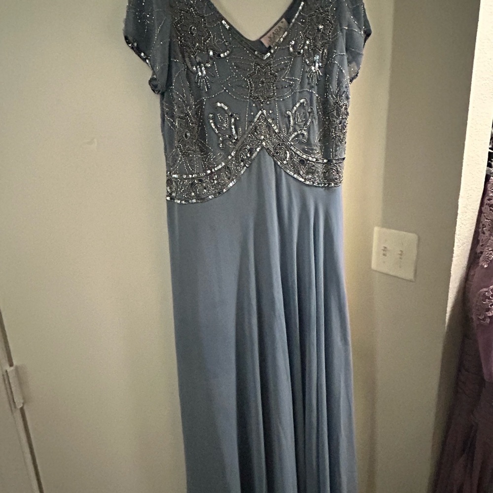J Kara Gray Embellished Flutter Sleeve Maxi Dress